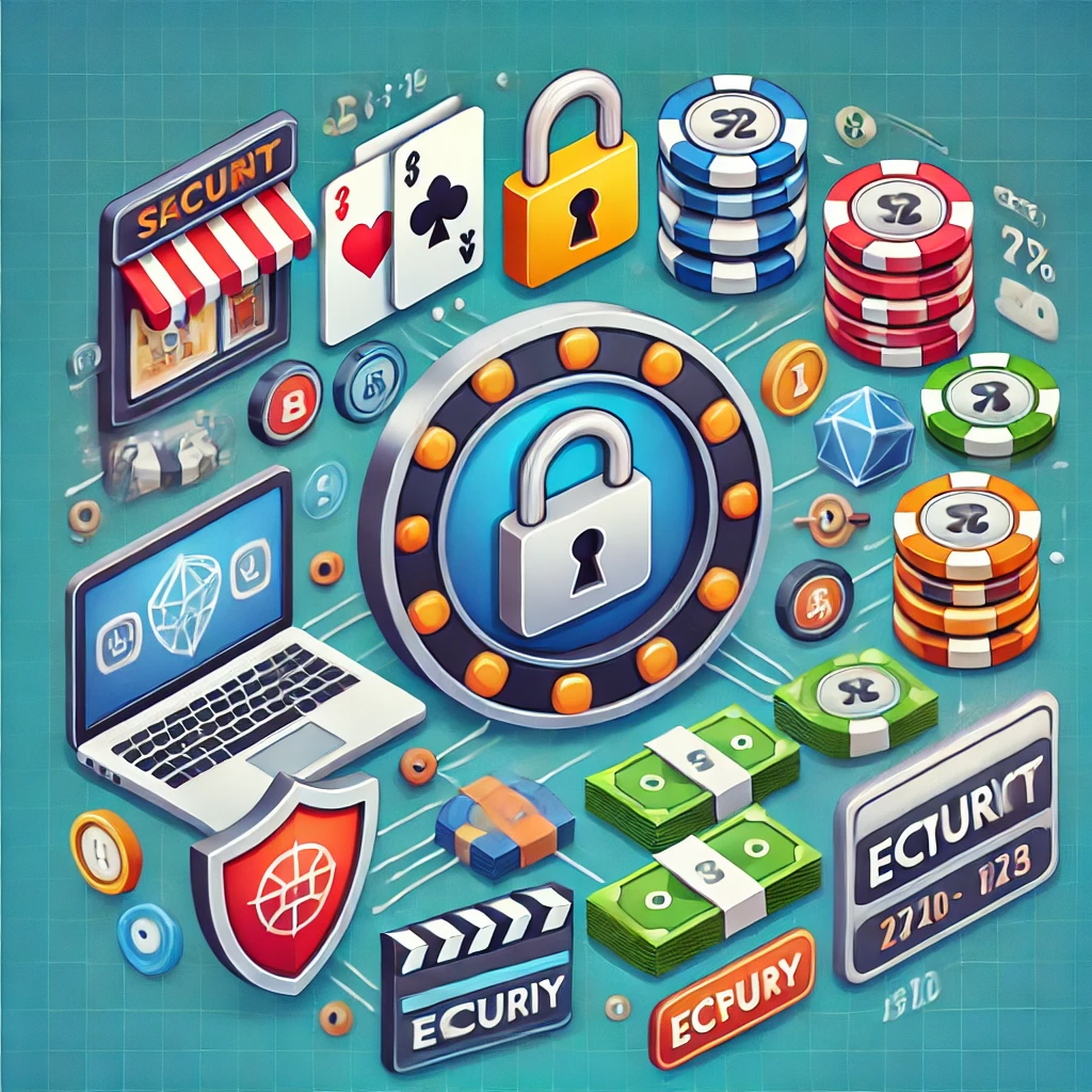 DALL·E 2024-11-09 14.56.26 - An illustration of a highly secure online gambling platform, featuring strong security symbols like locks, shields, and security badges, with a profes