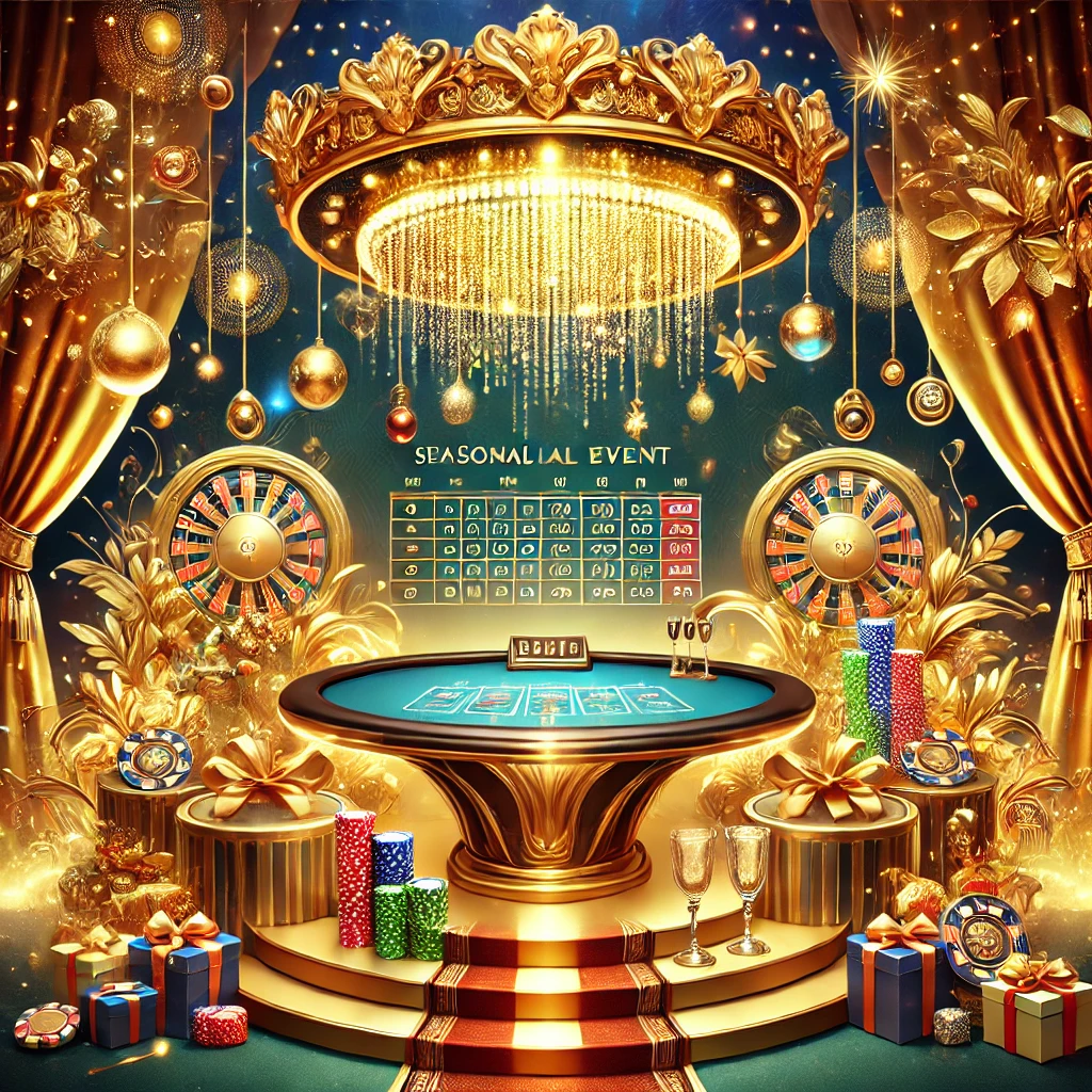 DALL·E 2024-11-18 11.06.49 - A vibrant and luxurious illustration of a baccarat seasonal event. The image features a glamorous baccarat table surrounded by golden accents, festive