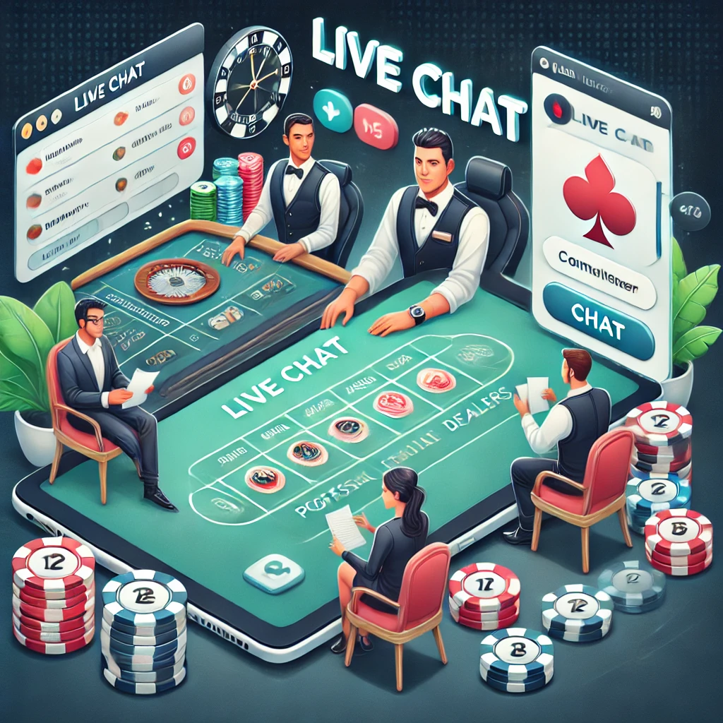 DALL·E 2024-11-23 13.03.39 - An engaging illustration of a live chat feature for an online baccarat platform, featuring a user interface with professional dealers, a chat window,