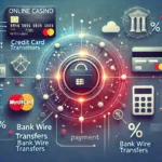 DALL·E 2024-11-20 12.23.24 - An artistic depiction of a secure online casino payment process featuring credit card transactions, bank wire transfers, and quick payment options lik