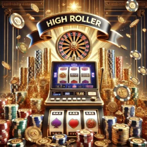 DALL·E 2024-11-21 14.03.35 - An engaging and luxurious image of a high-stakes online slot platform, featuring a digital slot machine surrounded by high-value chips, gold accents,