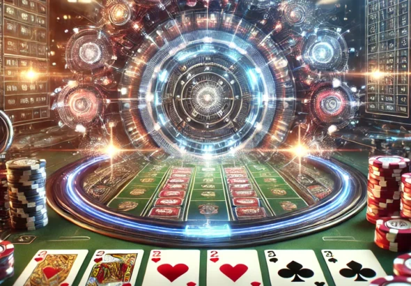 DALL·E 2024-11-21 14.13.19 - An immersive and detailed image showcasing a digital video poker game interface, featuring playing cards, betting options, and glowing digital effects