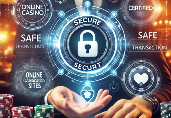 DALL·E 2024-11-21 14.22.08 - A professional and secure image emphasizing trust in online casino sites. The image includes symbols of security like a digital lock, a certified badg