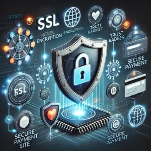 DALL·E 2024-11-23 12.59.54 - A detailed illustration showcasing the security features of a reliable online slot site, including SSL encryption, trust badges, and secure payment ic