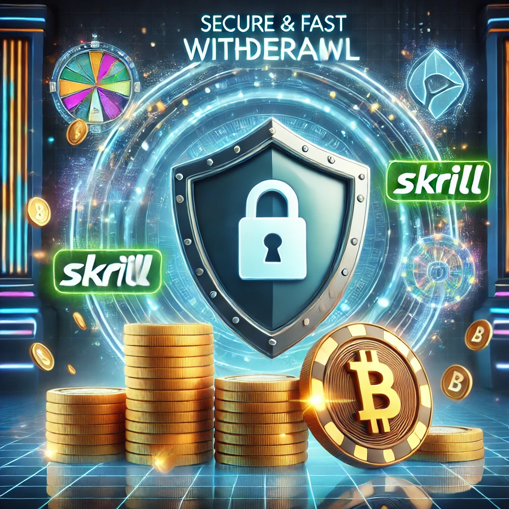 DALL·E 2024-11-27 11.04.07 - An artistic illustration of a secure and fast withdrawal slot site featuring stacks of coins, a shield icon, and glowing symbols for payment options l