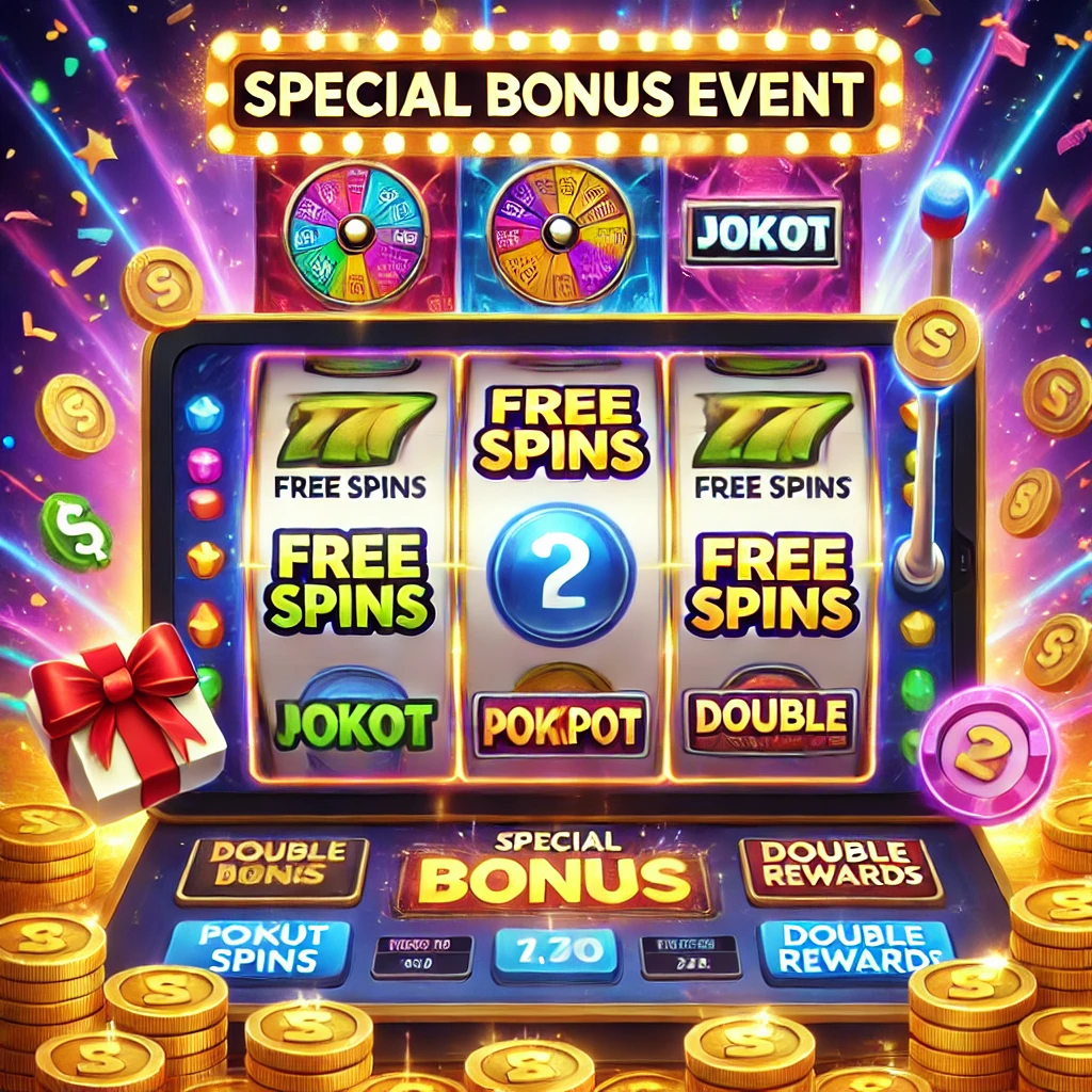 DALL·E 2024-12-04 10.09.33 - An engaging illustration of an online slot machine interface showcasing a special bonus event. The screen displays vibrant slot reels with bonus indic