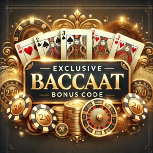 DALL·E 2024-12-05 10.31.36 - An elegant promotional image for a baccarat bonus code offer, featuring a luxurious casino theme with golden cards, chips, and a glowing banner that s