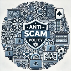 DALL·E 2024-12-05 10.55.33 - A detailed illustration of an anti-scam policy for online betting sites, featuring security elements like shields, padlocks, and warning signs. The de